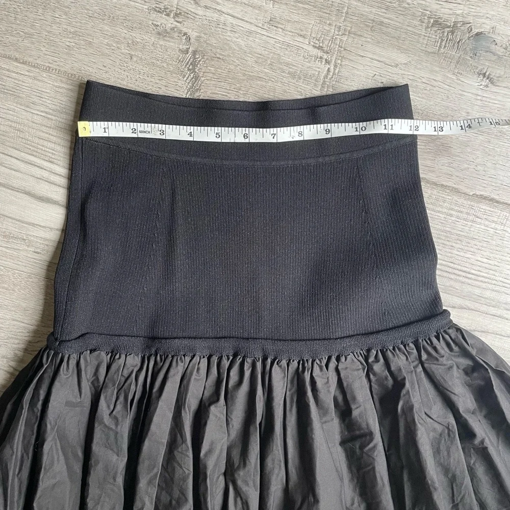 A.L.C. Marlowe Mixed Media Midi Skirt Black Poplin Cotton Stretch Drop Waist XS